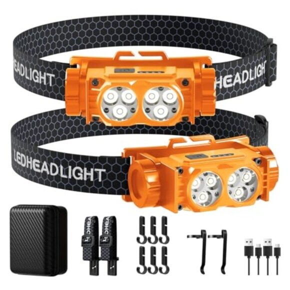 Headlamp Rechargeable 2PCS,4500L Super Bright Light Bright LED Rechargeable Head - Picture 2 of 8